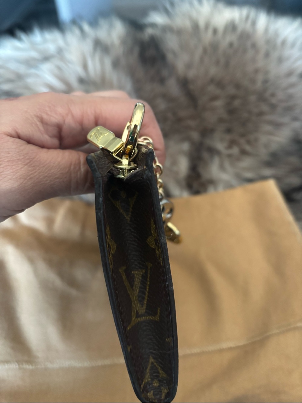 Louis Vuitton Brown Monogram mini pochette with charm - Brown/Gold - Picture 3 of 15